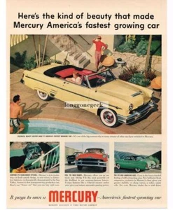 1954 MERCURY Monterey Convertible Yosemite Yellow By The Pool Vintage Print Ad - Picture 1 of 1