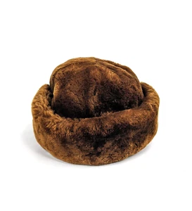 Vintage 80s Brown Faux Fur Suede Plush Winter Trapper Russian Hat Size 53 cm - Picture 1 of 9