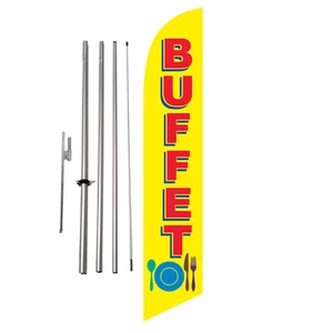 Buffet Restaurant Advertising Feather Banner Swooper Flag Kit + spike - Picture 1 of 2