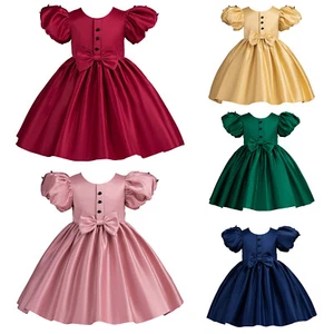 Girls Baby~Tutu Party Dress Bowknot Short Puff Sleeves Wedding Banquet Prom - Picture 1 of 40