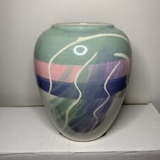 Vtg Ceramic Flower Vase White with Pastel Brush Strokes Maurice Ceramics 1980’s