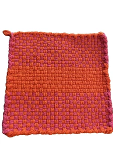 NEW! - Kitchen Potholder - Handmade by Seller! LARGE 8" Square - Pink/Orange - Picture 1 of 2