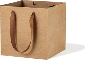 Kraft Paper Gift Bag Small Square Bottom Kraft Paper Bags with Handles (Natural - Picture 1 of 12