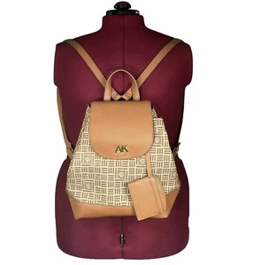 Mochila Cartera Cartera Anne Klein Logo Solapa Cuero Sintético Tostado con Portatarjetas Nueva sin Etiquetas - Imagen 1 de 21