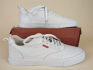 Levis Shoes Mens 12 Lance Perforated Low Sneakers White Faux Leather Casual NEW - Picture 1 of 9