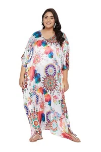 Plus Size Maxi Dress Boho Long Silk Satin Kaftan Evening Gown Women Summer Dress - Picture 1 of 8
