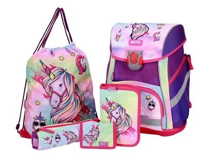 Einhorn Schulranzen SET 5 teilig Schultasche Tornister Mädchen MIT BLINK LED