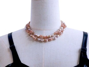 Collar de perlas de agua dulce barroco púrpura piedra solar naranja astillada de 2 hilos 17-19" - Imagen 1 de 9
