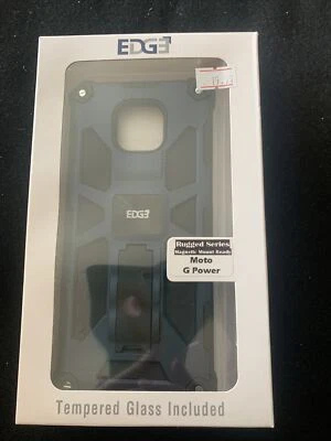 Egde Moto G Power,皇家蓝色,踢架皮套,带玻璃 — 第 1/2 张图片