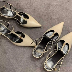 Nuevas sandalias francesas de tacón fino nuevas tacón medio hebilla de metal dedos puntiagudos para mujer - Imagen 1 de 9