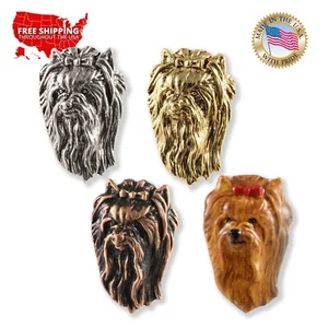Pin de solapa cabeza de perro Pewter Yorkshire Terrier Yorkie o imán de nevera Yorkie, D186 - Imagen 1 de 6