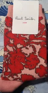 Paul Smith Women Italian Socks Rave Floral Pink & Red F488 One Size Cotton Mix - Picture 1 of 5