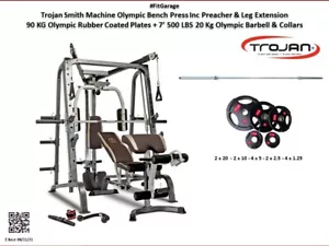 Smith Machine Bench Leg Ext Preacher Cable Cross 20 Kg Oly Barbell 90 Kg Weights - Picture 1 of 5