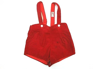 Vtg FAWN FASHIONS Short Overalls Boys 3-6 mos Red Velvet 1950s Holiday *Flaw - Picture 1 of 10