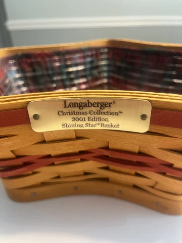 Longaberger Shining Star Red Basket 2001 Christmas Collection w Liner, Protector Cover