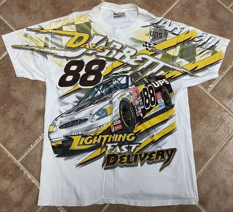 VTG 2002 Dale Jarrett Chase Authentics UPS NASCAR All Over Print Shirt Mens M Cover