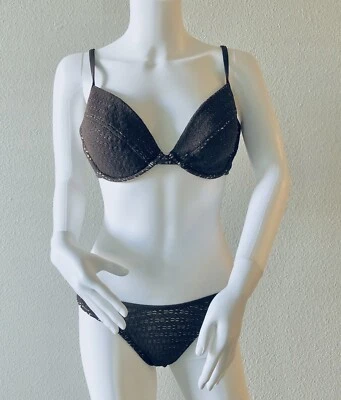 VICTORIA SECRET Brown Crochet Bikini 38D Top Medium Bottoms Beach Pool Sexy - Image 1 of 4