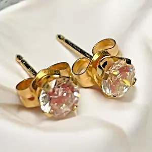 MASSIV 14k GELBGOLD Vintage SIGNIERT JEWELMONT 4,0 mm ZIRKONIA Ohrstecker - Bild 1 von 8