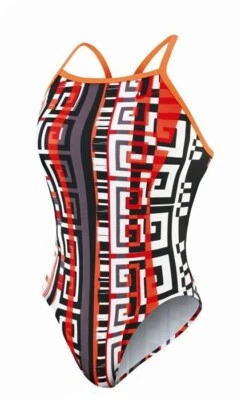 NIKE Labyrinth Racerback Lingerie White Orange Red Black Swim Suit Girls 8 10 - Image 1 of 4