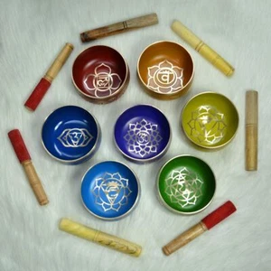5 " Tibetan Singing Bowls Set Of 7 Color for Meditation Buddhist Vintage - Picture 1 of 4