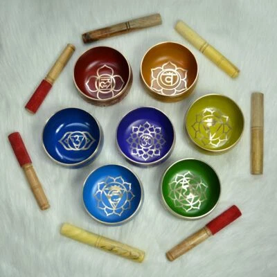 5 " Tibetan Singing Bowls Set Of 7  Color for Meditation Buddhist Vintage - Image 1 of 4