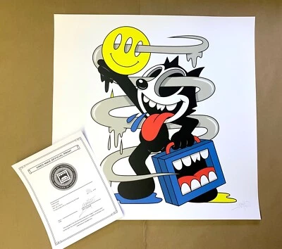 Greg Mike Feline Good Art Print Signed #/90 COA Felix the Cat Solo Mission kaws - Image 1 of 4