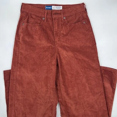 Old Navy Womens Sky-Hi Pants 0P Rust Corduroy Cotton Blend Slim Fit Wide Leg - Image 1 of 4