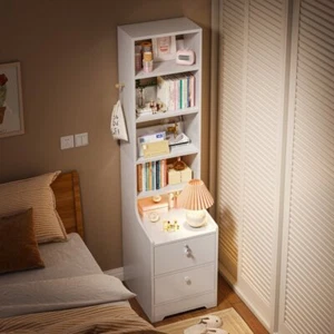 Tall Bedside Table Drawers Cabinet Bedroom Furniture Storage Nightstand Shelf - Picture 1 of 48