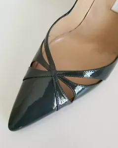 MANOLO BLAHNIK BUTTERFLY CUT OUTS GREY PATENT PUMPS EU 40 I LOVE SHOES 95 MM - Picture 1 of 7