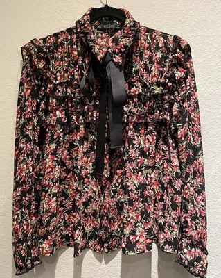 Blusa Zara Basic Collection Top Mujer Floral Pajarita Volantes Talla Grande Foto 1 de 4
