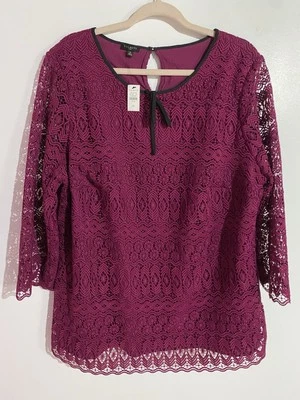 Talbots Top 1X Renda Rosa Crochê Sobreposição de Escritório Minimalista Viagem Praia - Imagem 1 de 4