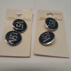 Vintage Streamline Button Co. Navy Blau Silber USA Metallknöpfe auf Original 2 Paar - Bild 1 von 3
