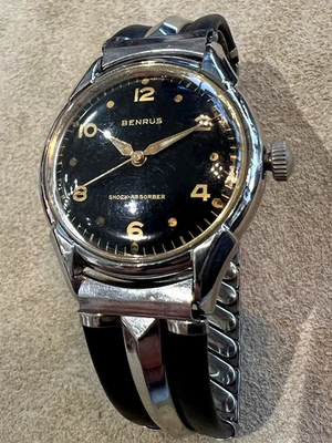 Reloj Benrus raro caja bombay vintage esfera negra dorada diseño MCM años 50 funciona Foto 1 de 4