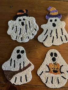 Sottobicchieri con perline Halloween / set di 4 / fantasmi / nuovi con etichetta - Foto 1 di 7