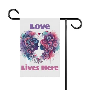 Colorful Love Lives Here Garden Flag Outdoor Decor, Yard Art Porch Banner Home - Picture 1 of 5