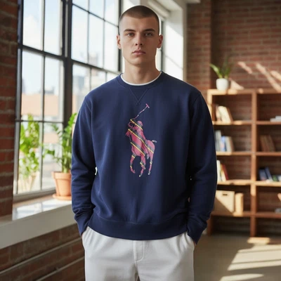 Polo Ralph Lauren Para Hombre GRANDE Big Pony Magic Polar Mezcla de Algodón Sudadera Azul Marino Foto 1 de 4