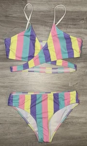 SHEIN YOUTH GIRL’S 2 Piece Bikini Multicolor Striped Size 8-10 (M) - Picture 1 of 2