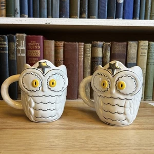 Menge 2 Anthropologie Francesca Kaye Halloween Eule Magie Becher Herbst Vögel - Bild 1 von 6