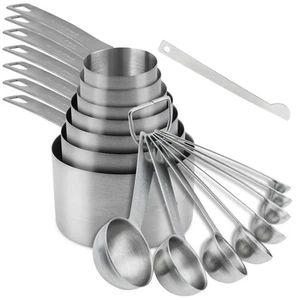 Measuring Cups and Spoons Set, 18/8 Stainless Steel 7 Measuring Cups and 8 Me... - Picture 1 of 9