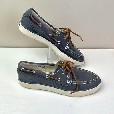 Polo Ralph Lauren Hombres Lijadora Azul Lona Barco Zapatos Cuero Cordones Talla 9 Foto 1 de 4