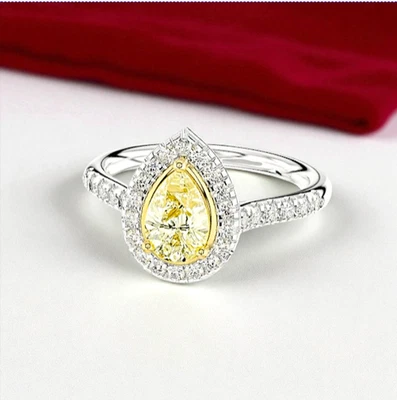 Fancy Vivid Yellow Diamond Ring 2.50 Ct IGI Lab Grown Pear Cut 14K White Gold - Image 1 of 4