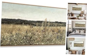Framed Wall Art Decoration, Vintage Wildflower Field Canvas Wall Art, - Picture 1 of 7