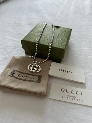 Collar colgante cadena bola palanca entrelazado logotipo Gucci GG plata de ley 925 Foto 1 de 4