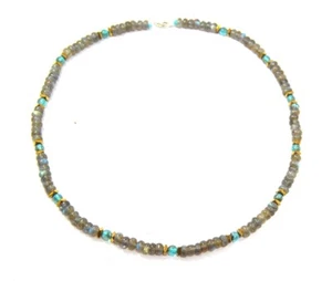 Labradorith-Kette in Radform & Zwischenperlen aus Kyanit und Hämati 925er Silber - Picture 1 of 3