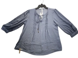 NY Collection Women's Petite Elbow sleeve Satin blue size PM Tie front M631 - Picture 1 of 7