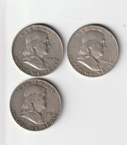 USA , Freanklin silver half dollars, 1942d, 60d, 61d - Picture 1 of 2
