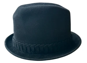 Vintage Borsalino Alessandria 1857 Italy Black Wool Fedora Size 7 Handmade Pesca - Picture 1 of 9