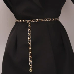 Cravatta cintura pelle perline cuore catena nera elegante donna skinny 8 mm - Foto 1 di 6