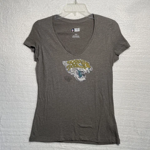 NFL Jacksonville Jaguars Top Shirt Womans Medium NFL Team Gray Short Sleeve V Cover