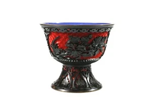 Vintage Chinese Hand Carved Cinnabar Lacquer Enamel Bronze Bowl 1261 - Picture 1 of 8